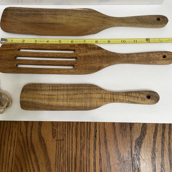 Wooden Spurtle Kitchen Tools 3 Pc Set Acacia Spatula Cooking Utensils Nonstick - Picture 7 of 10